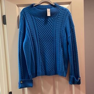 Talbots Royal Blue Cable Knit Turtleneck Sweater